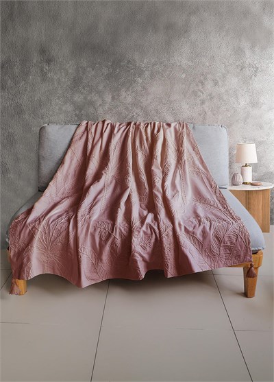 The Mia Throw Koltuk Şalı Püsküllü Gül Kurusu 170x130
