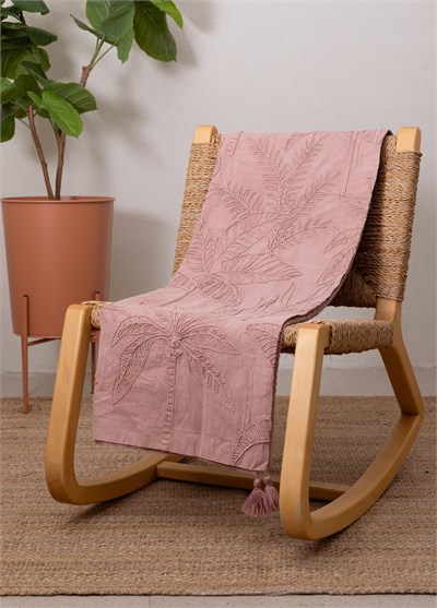 The Mia Throw Koltuk Şalı Püsküllü Gül Kurusu 170x130