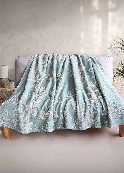 The Mia Throw Koltuk Şalı Püsküllü Yeşil 170x130