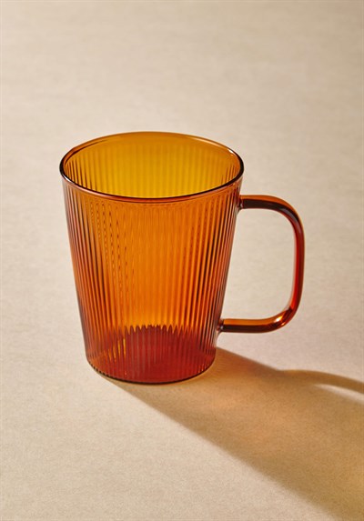 The Mia Striped Borosilikat Cam Kupa Amber 400 ml