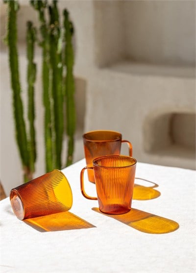 The Mia Striped Borosilikat Cam Kupa Amber 400 ml