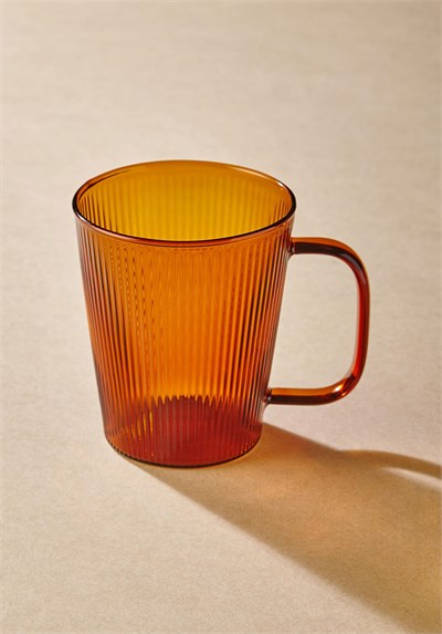 The Mia Striped Borosilikat Cam Kupa Amber 400 ml