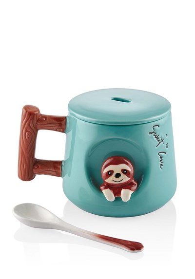 The Mia Tembel Hayvan Kapaklı ve Kaşıklı Kupa 370 ml
