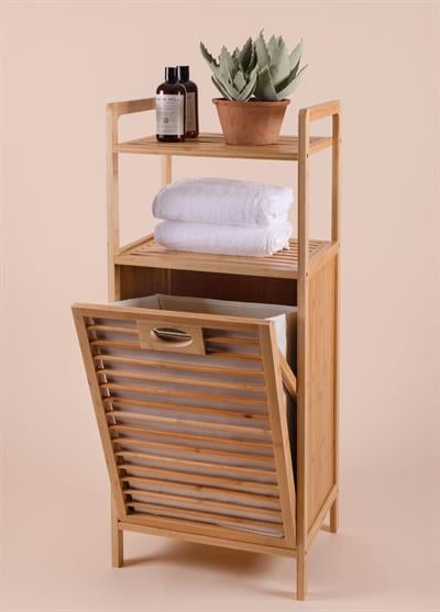 The Mia Bambu 2 Raflı Banyo Düzenleyici Dolap ve Çamaşır Sepeti 95x40x30 Cm