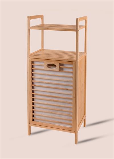 The Mia Bambu 2 Raflı Banyo Düzenleyici Dolap ve Çamaşır Sepeti 95x40x30 Cm