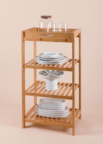 The Mia Bambu 4 Katlı Tepsili Düzenleyici Dolap Raf 75x40x30 Cm