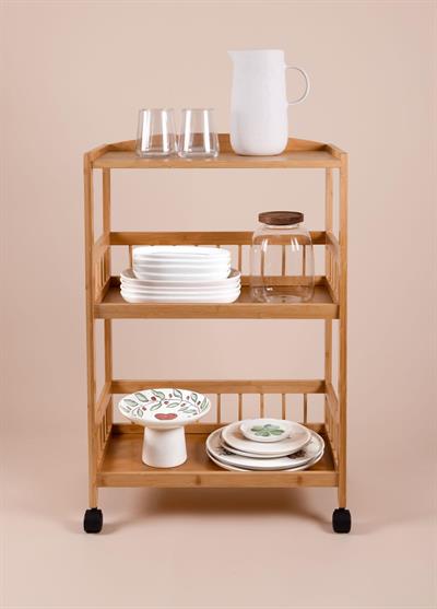 The Mia Bambu Tekerlekli 3 Katlı Düzenleyici Dolap Raf 80x53x30 Cm