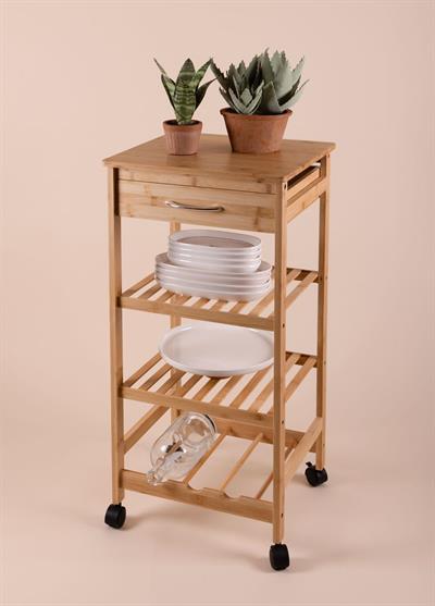 The Mia Bambu Tekerlekli 4 Katlı Düzenleyici Dolap Raf 83x40x37 Cm