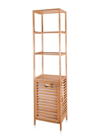 The Mia Bambu 4 Raflı Banyo Düzenleyici Dolap ve Çamaşır Sepeti 160x40x33 Cm