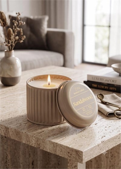 The Mia Calm Sandal Ağacı Kokulu Kahve Kapaklı Mum 600 Gr 
