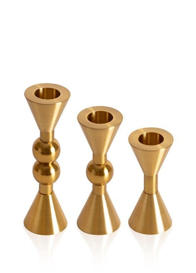 The Mia Brass Pirinç Konik Şamdan 3 Parça Set