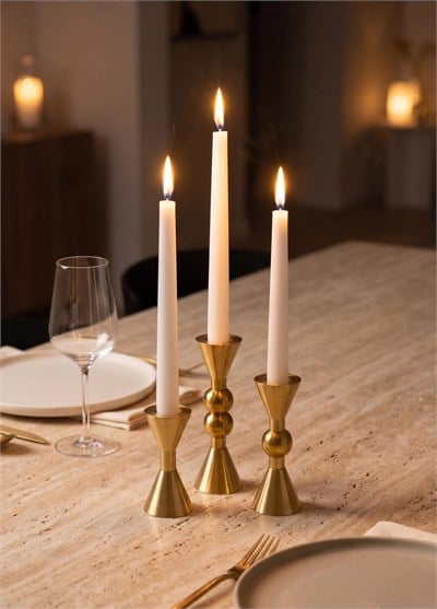 Mumluk & Şamdan The Mia Brass Pirinç Konik Şamdan 3 Parça Set