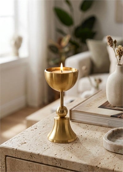 The Mia Brass Pirinç Şamdan ve Tealight Mumluk 12 Cm