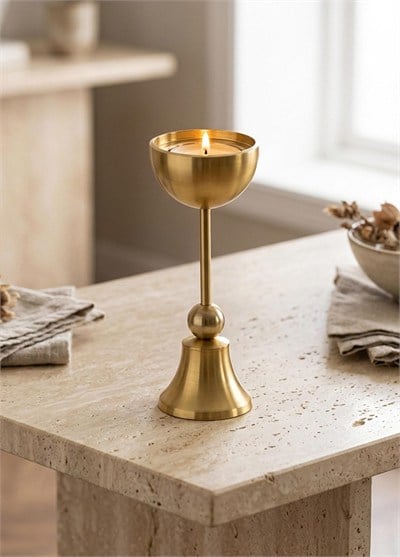 The Mia Brass Pirinç Şamdan ve Tealight Mumluk 15 Cm
