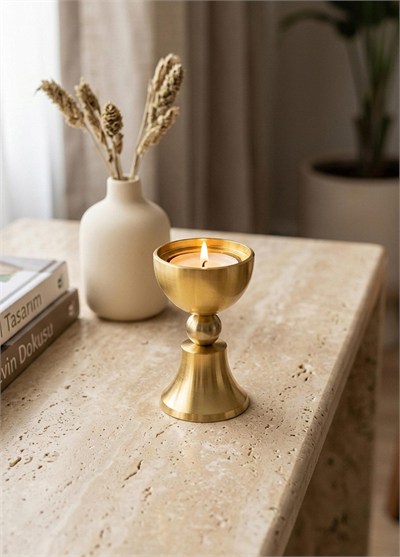 The Mia Brass Pirinç Şamdan ve Tealight Mumluk 9 Cm