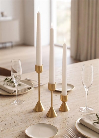 The Mia Brass Pirinç Silindir Şamdan 3 Parça Set