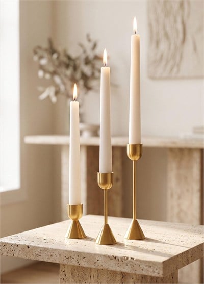 The Mia Brass Pirinç Silindir Şamdan 3 Parça Set
