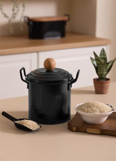 The Mia Stripe Bakliyat ve Deterjan Saklama Kabı Siyah