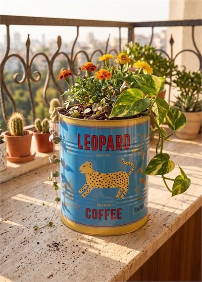 The Mia Retro Metal Saksı Leopard 20 x 24 cm