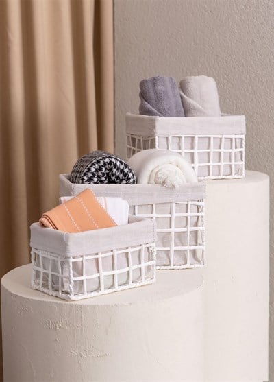 The Mia Braid Hasır Organizer Sepet Beyaz 26x18x16 cm