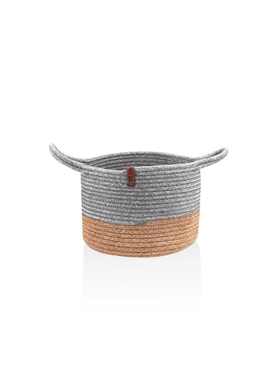 The Mia Jutte Kulplu Yuvarlak Sepet Bambu Gri 25x20 Cm