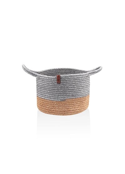 The Mia Jutte Kulplu Yuvarlak Sepet Bambu Gri 25x20 Cm