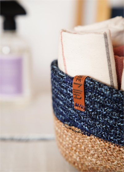 The Mia Jutte Yuvarlak Sepet Bambu Lacivert 20x13 Cm