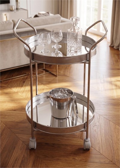 The Mia Servis Arabası Krom 2Raflı Tekerlekli 80x45 Cm