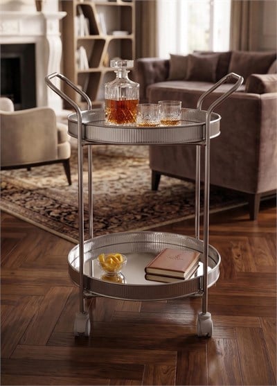 The Mia Servis Arabası Krom 2Raflı Tekerlekli 80x45 Cm