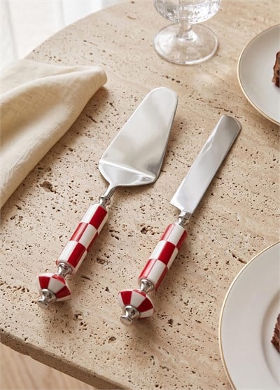 The Mia Gingham Pasta Servis Takımı Kırmızı Beyaz 2 Parça