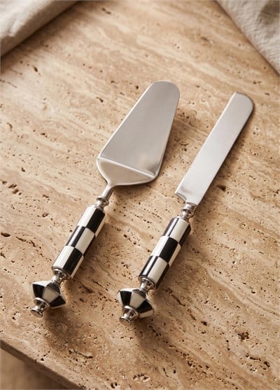 The Mia Gingham Pasta Servis Takımı Siyah Beyaz 2 Parça
