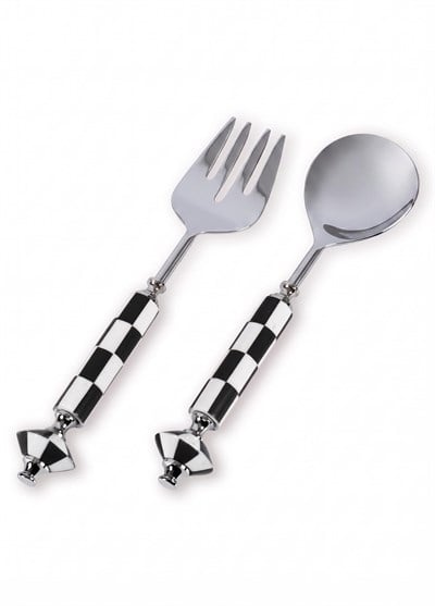 The Mia Gingham Salata Servis Takımı Siyah Beyaz 2 Parça