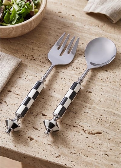 The Mia Gingham Salata Servis Takımı Siyah Beyaz 2 Parça