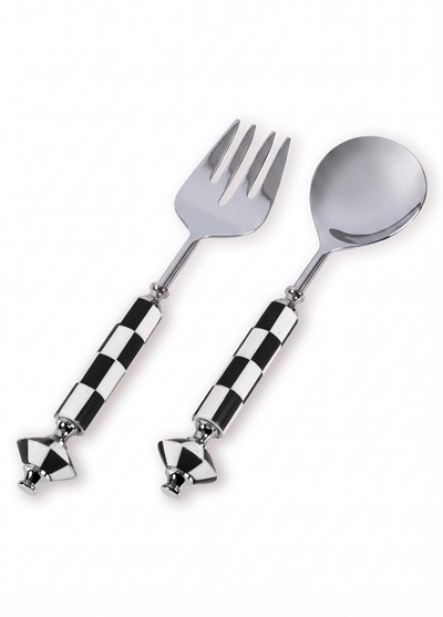 The Mia Gingham Salata Servis Takımı Siyah Beyaz 2 Parça