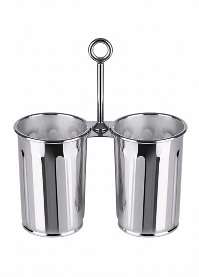 The Mia Krom Çift Bölmeli Kulplu Galvaniz Sunumluk 25 Cm