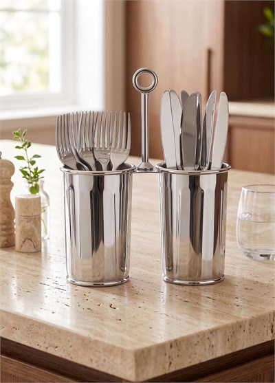 The Mia Krom Çift Bölmeli Kulplu Galvaniz Sunumluk 25 Cm