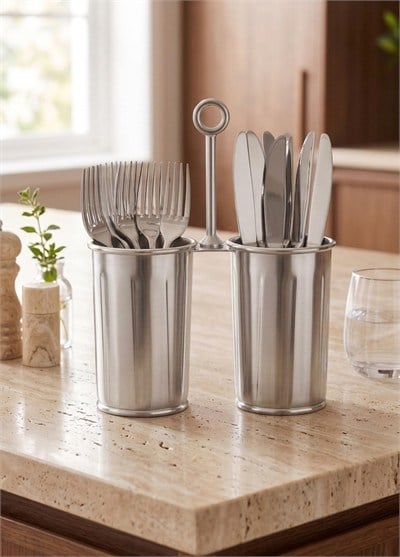 The Mia Krom Çift Bölmeli Kulplu Galvaniz Sunumluk 25 Cm
