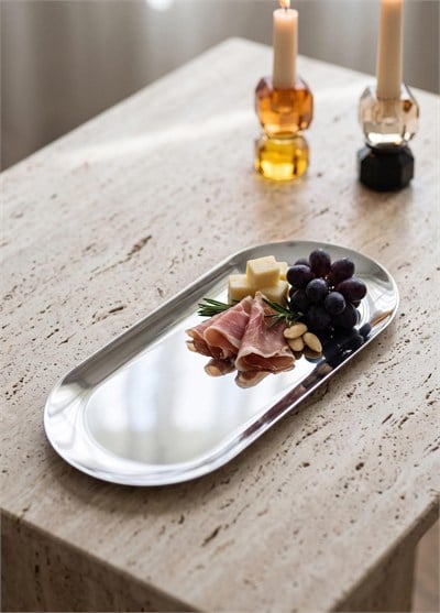 The Mia Linea Oval Çelik Servis Tabağı Gümüş 30 x 12 Cm