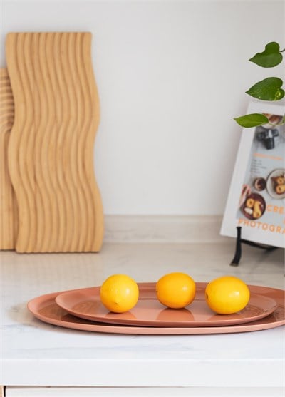 The Mia Cotta Limoges Oval Servis Tabağı Terracota 43x22cm
