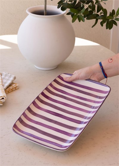 The Mia Joy Dikdörtgen Servis Tabağı Mor 33x21 cm