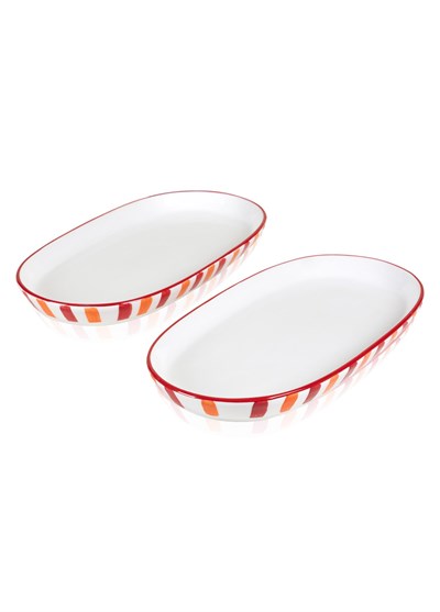 The Mia Joy Oval Servis Tabağı 2li Set Kırmızı 17x30x4 cm