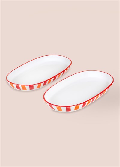 The Mia Joy Oval Servis Tabağı 2li Set Kırmızı 23 cm