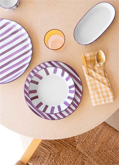 The Mia Joy Oval Servis Tabağı 2li Set Mor 17x30x4 cm