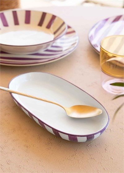 The Mia Joy Oval Servis Tabağı 2li Set Mor 23 cm