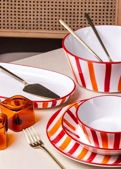 The Mia Joy Oval Servis 2li Set Kırmızı 23 cm