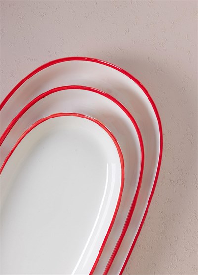 The Mia Joy Oval Servis Tabağı 2li Set Kırmızı 17x30x4 cm
