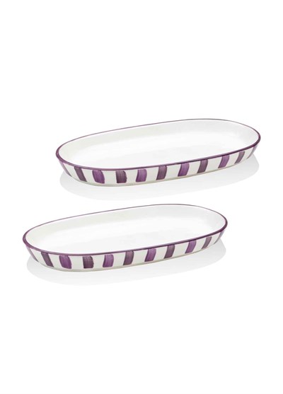 The Mia Joy Oval Servis Tabağı 2li Set Mor 23 cm