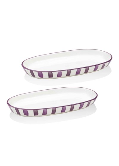 The Mia Joy Oval Servis Tabağı 2li Set Mor 17x30x4 cm
