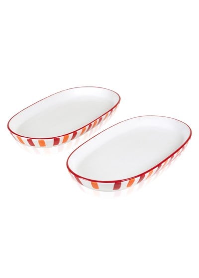 The Mia Joy Oval Servis Tabağı 2li Set Kırmızı 29 cm