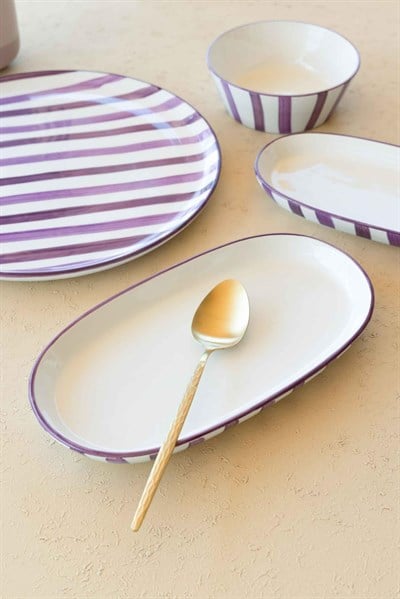 The Mia Joy Oval Servis Tabağı 2li Set Mor 17x30x4 cm